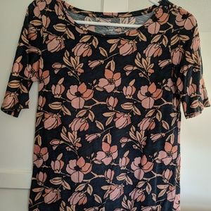 Loft washed navy blue and pink floral top